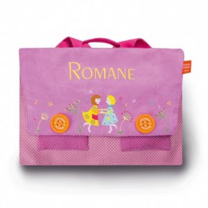 cartable rose brodé